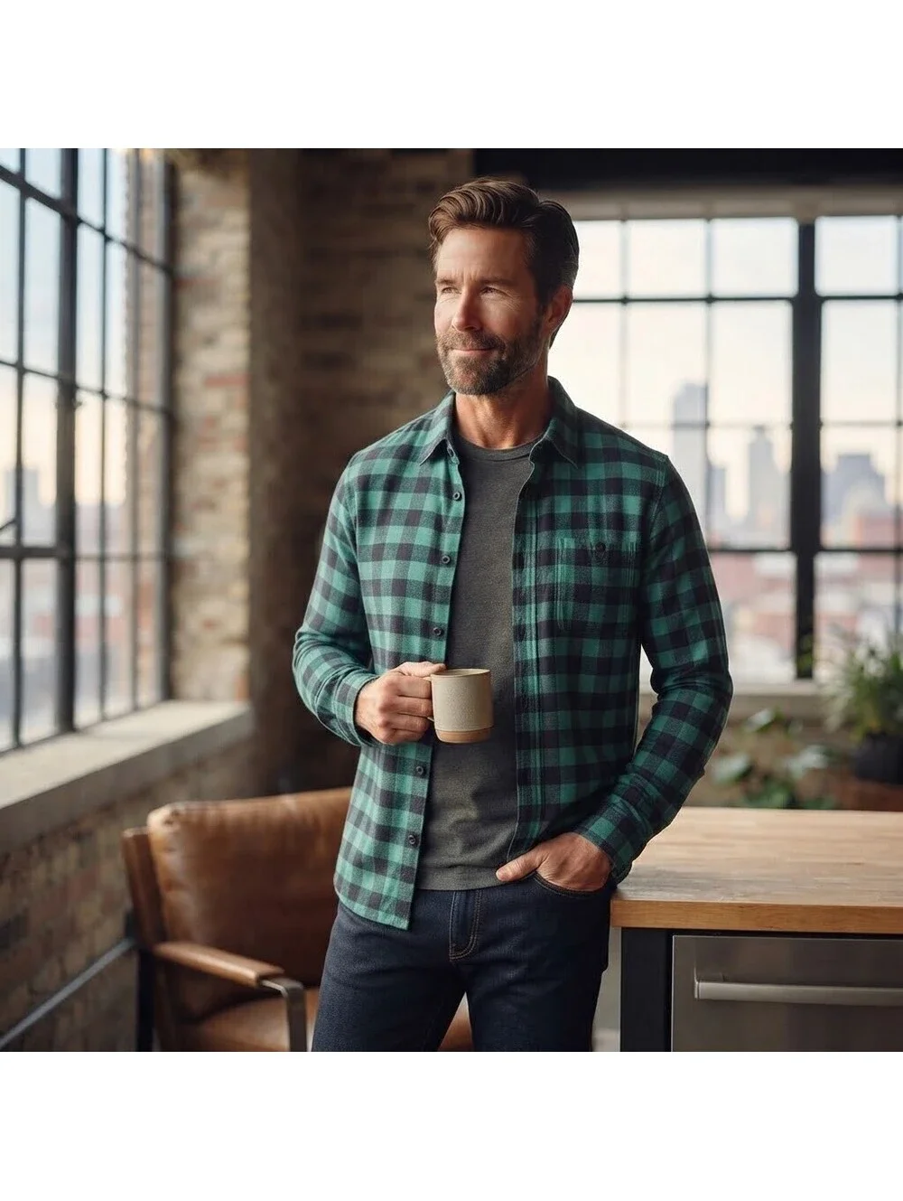 J.Crew Flannel Shirt Mens L Green Black Plaid Button Up